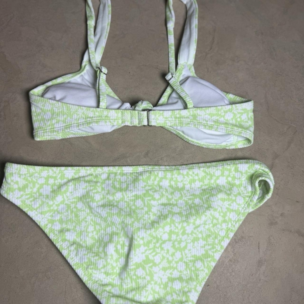 Green and White Floral Bikini Set
